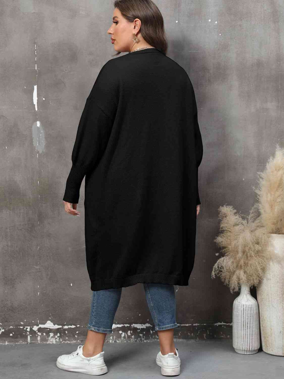 Plus Size Long Sleeve Pocketed Cardigan - TRENDMELO