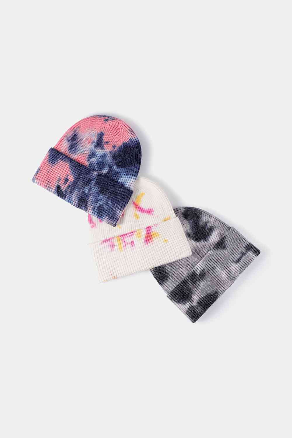 Tie-Dye Cuffed Rib-Knit Beanie Hat - TRENDMELO