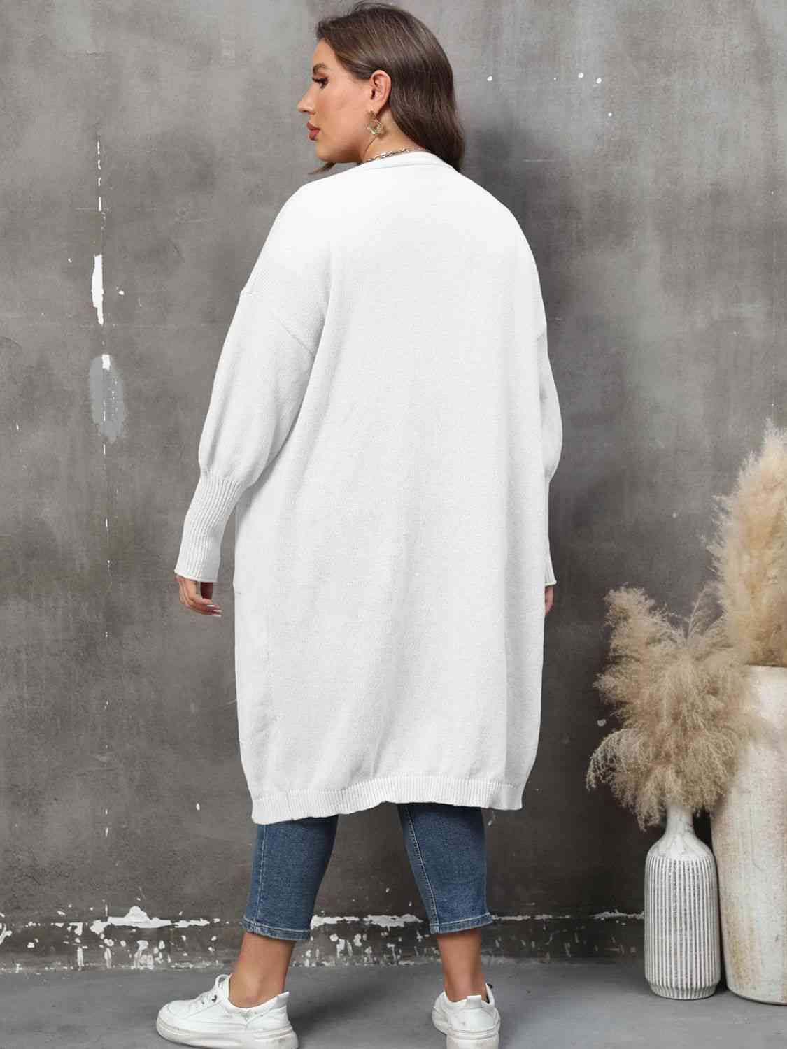 Plus Size Long Sleeve Pocketed Cardigan - TRENDMELO