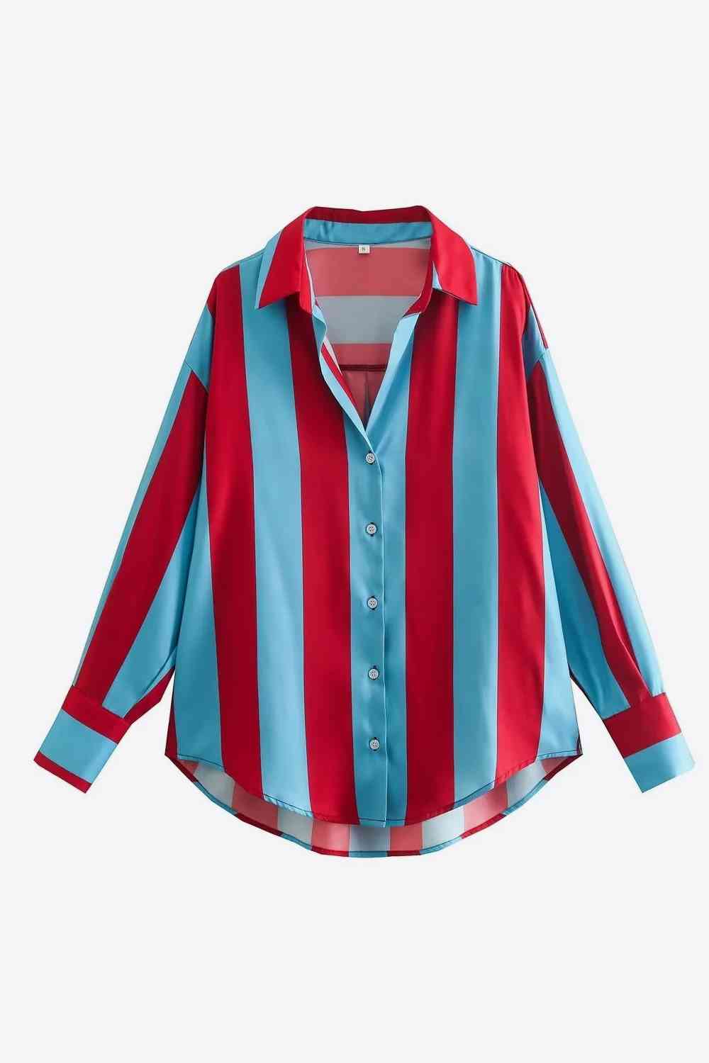 Striped Dropped Shoulder Shirt - TRENDMELO