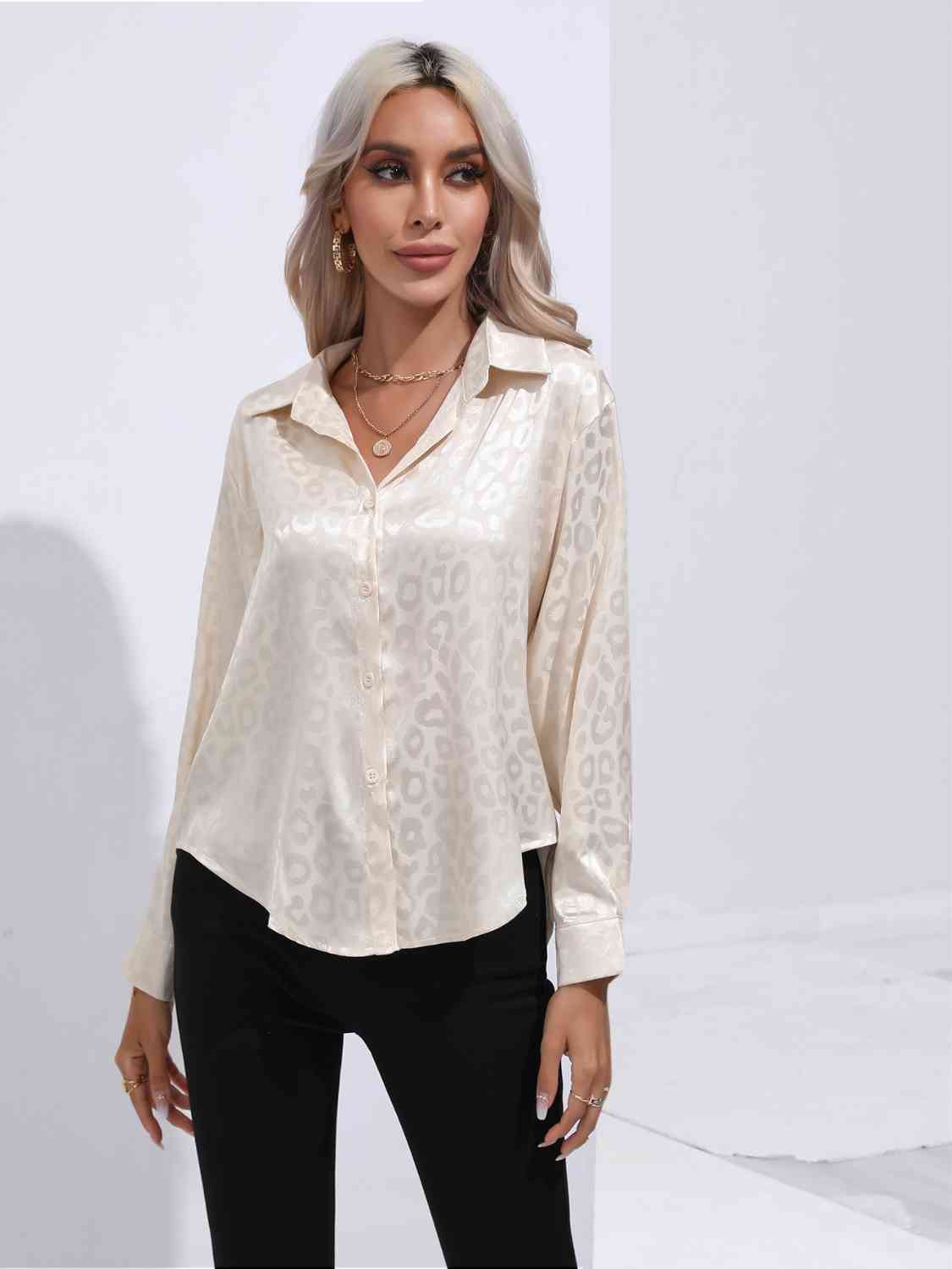 Printed Collared Neck Buttoned Shirt - TRENDMELO