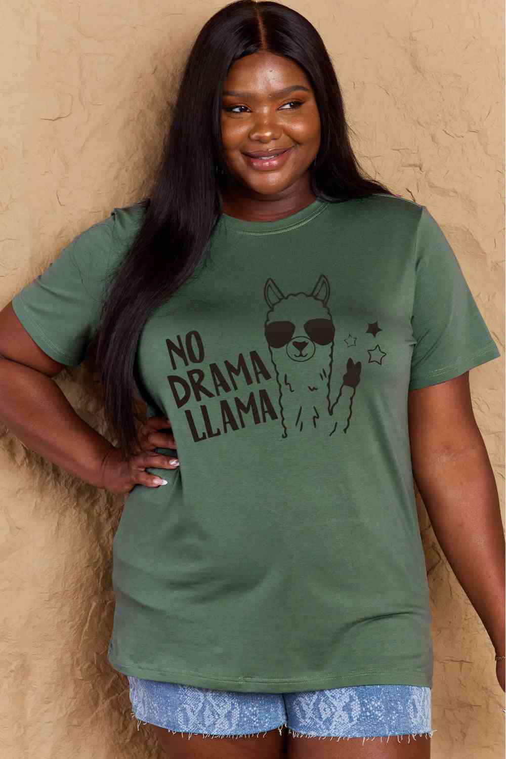 Simply Love Full Size NO DRAMA LLAMA Graphic Cotton Tee - TRENDMELO