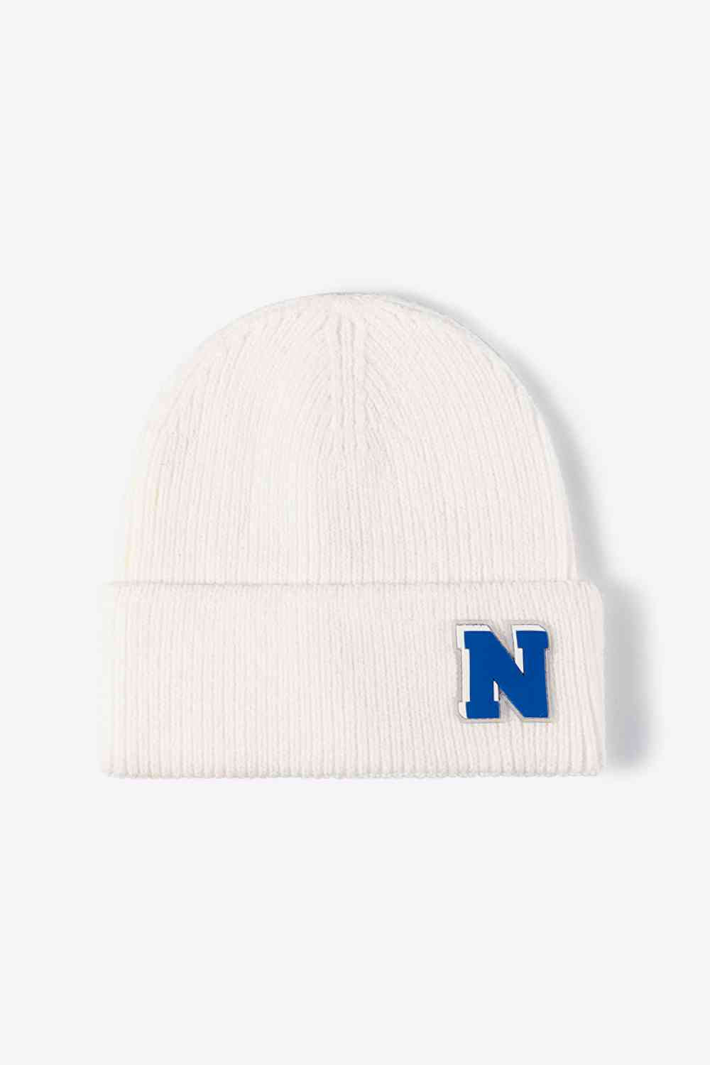 Letter N Patch Cuffed Knit Beanie - TRENDMELO