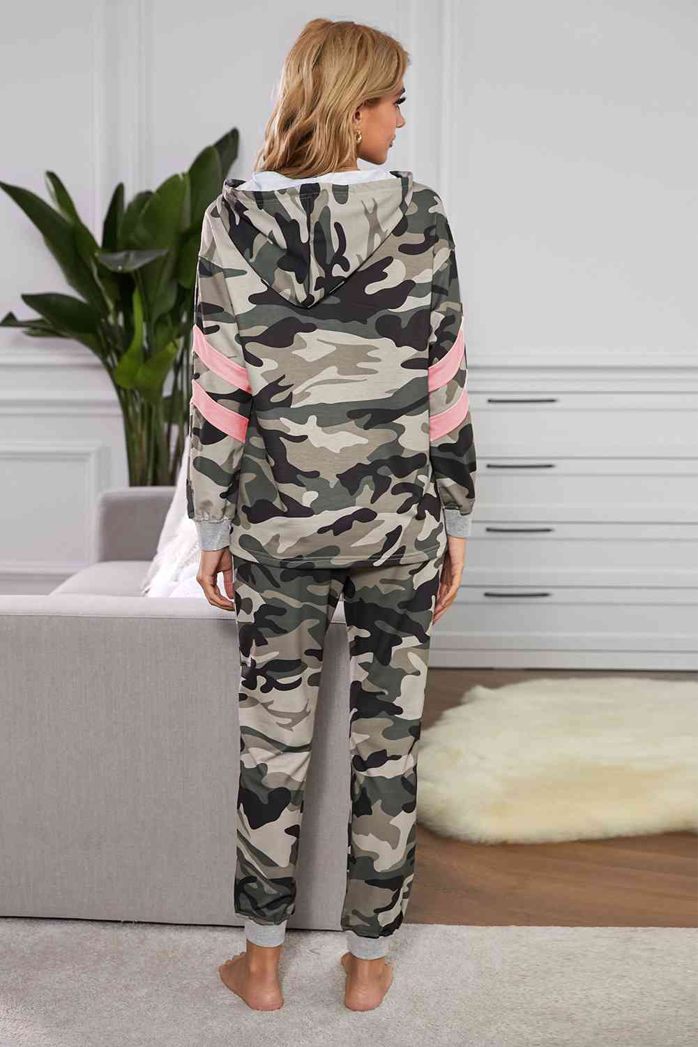 Camouflage Contrast Detail Hoodie and Joggers Lounge Set - TRENDMELO