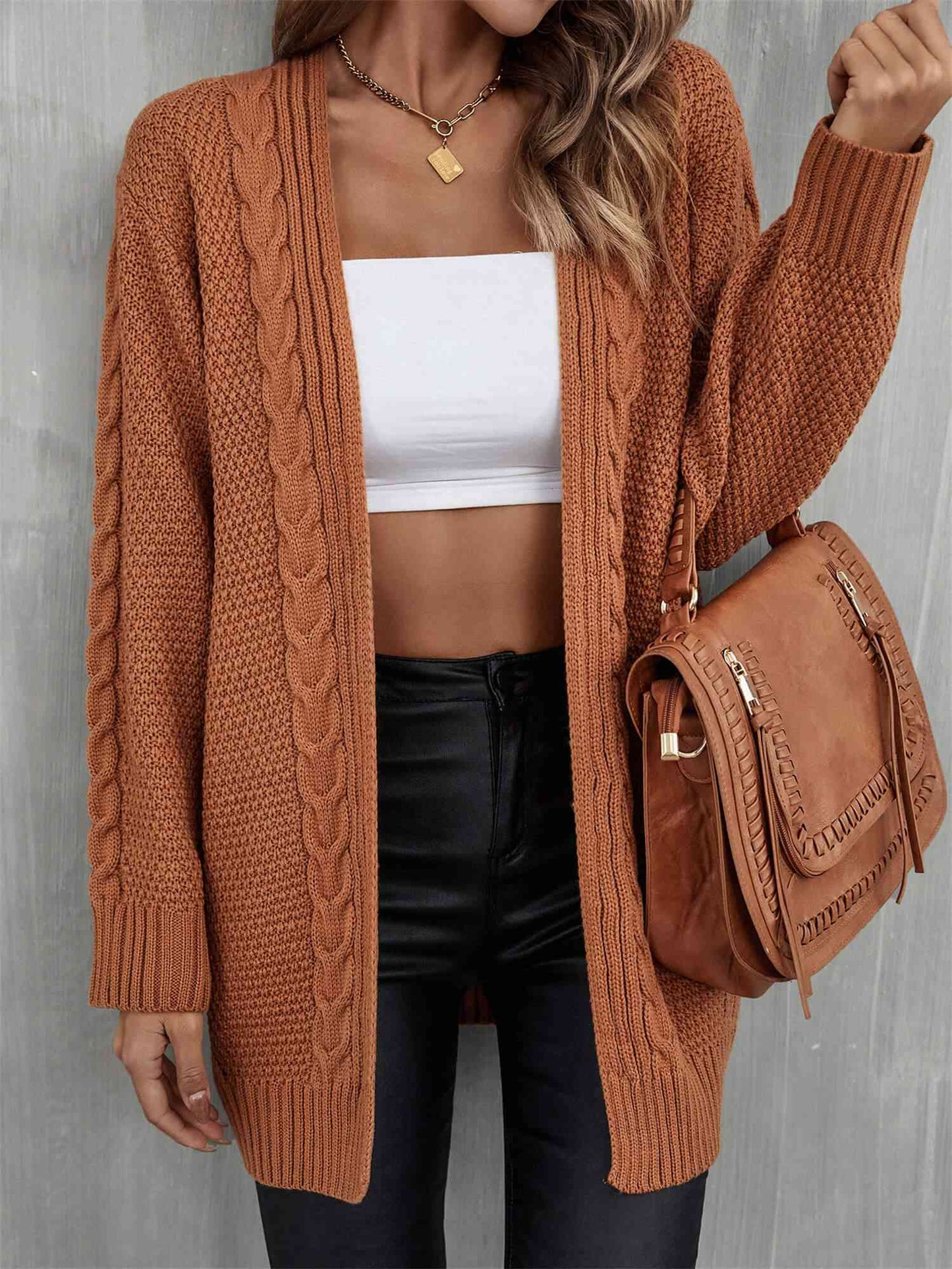 Warm Fall Mixed Knit Open Front Longline Cardigan - TRENDMELO