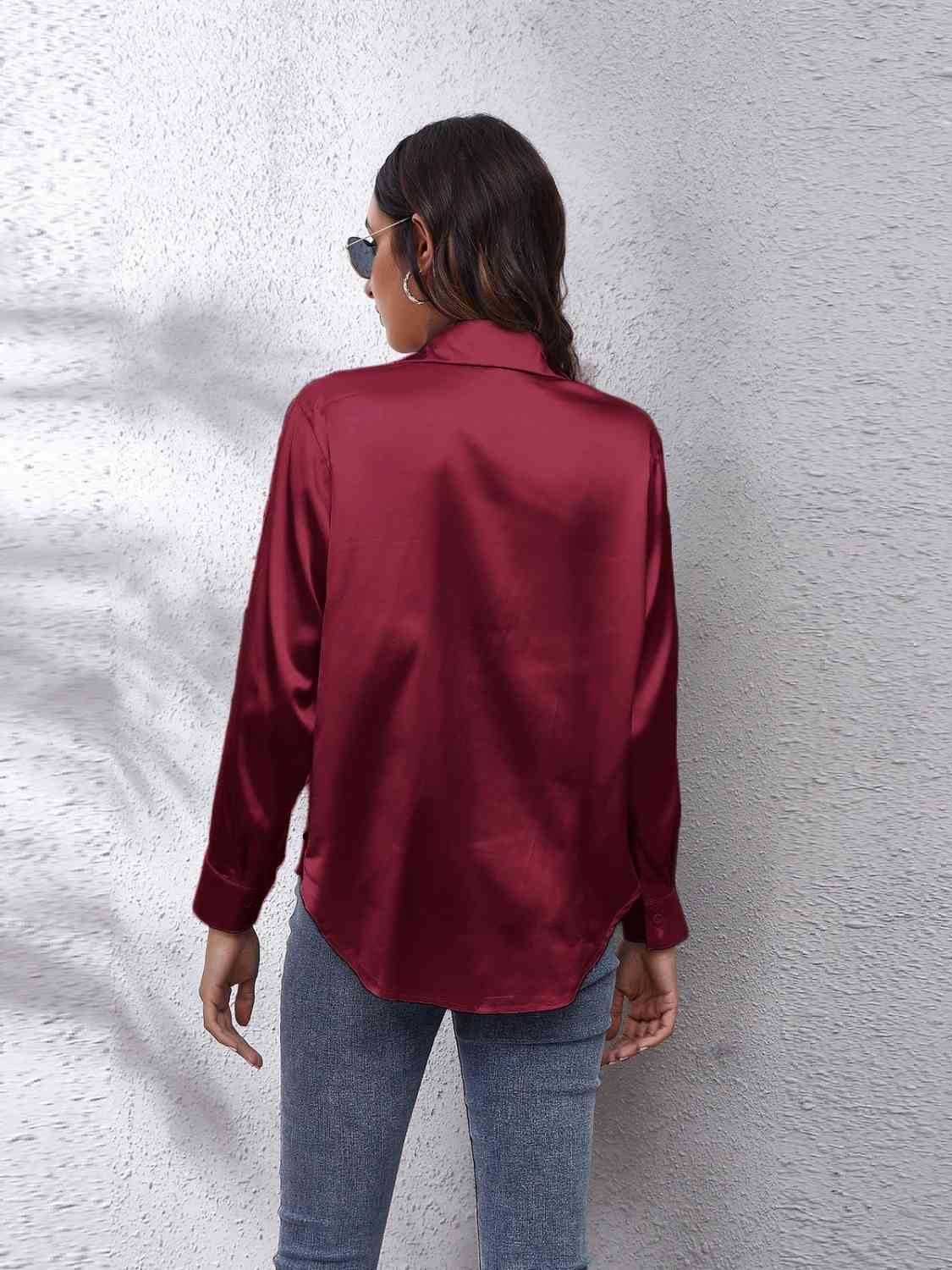 Collared Neck Buttoned Long Sleeve Shirt - TRENDMELO