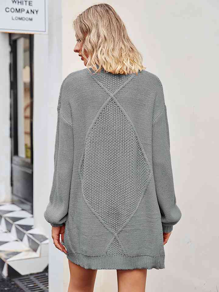 Cable-Knit Long Sleeve Cardigan - TRENDMELO