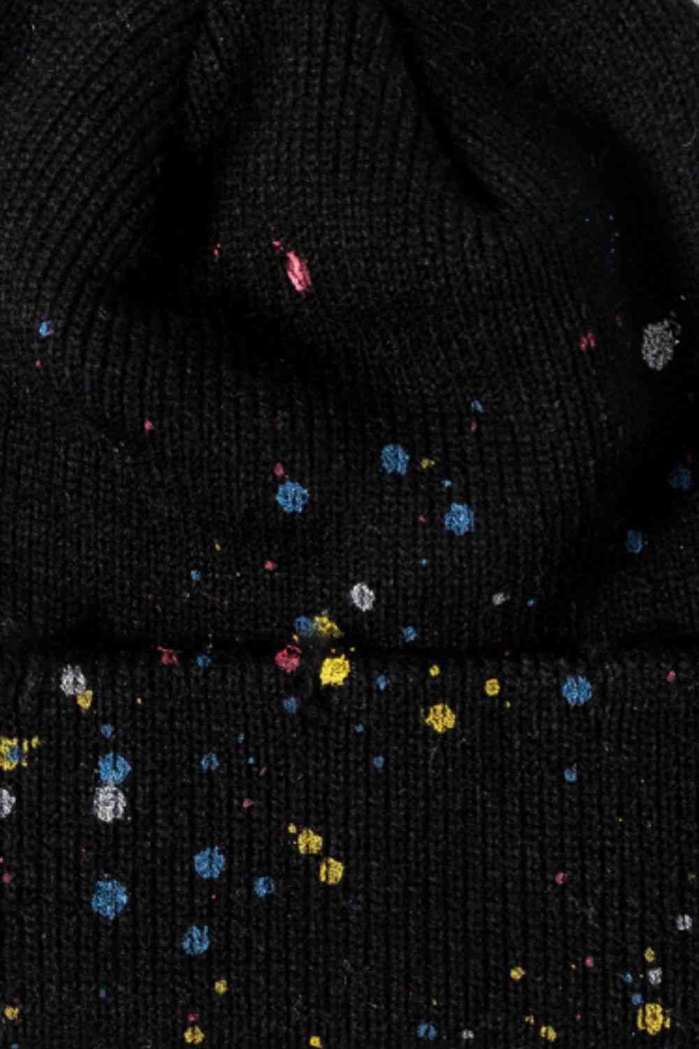 Confetti Rib-Knit Cuff Beanie - TRENDMELO