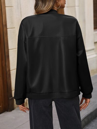 Zip Up Baseball Collar Dropped Shoulder Jacket - TRENDMELO