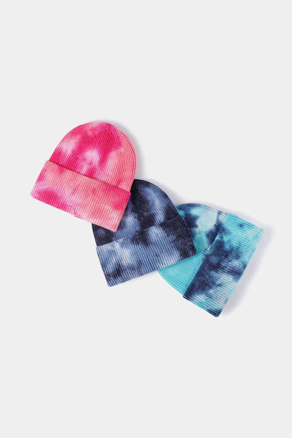 Tie-Dye Cuffed Rib-Knit Beanie Hat - TRENDMELO