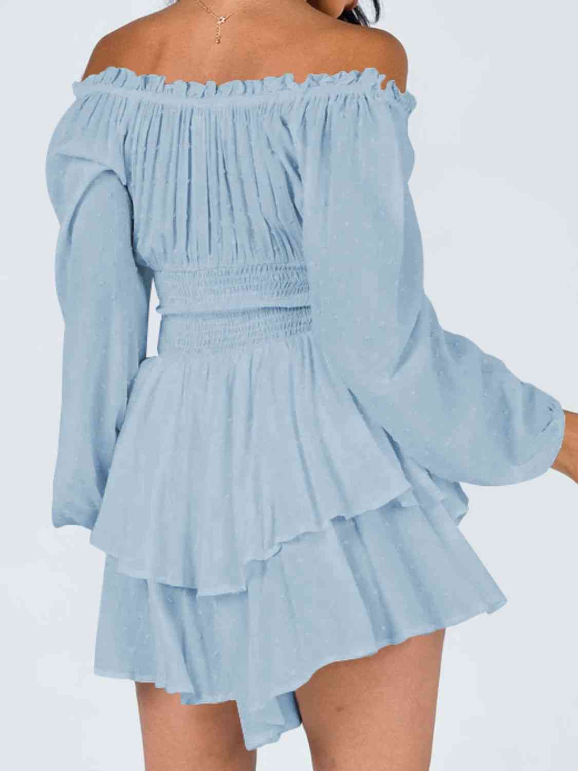 Off Shoulder Smocked Waist Romper - TRENDMELO