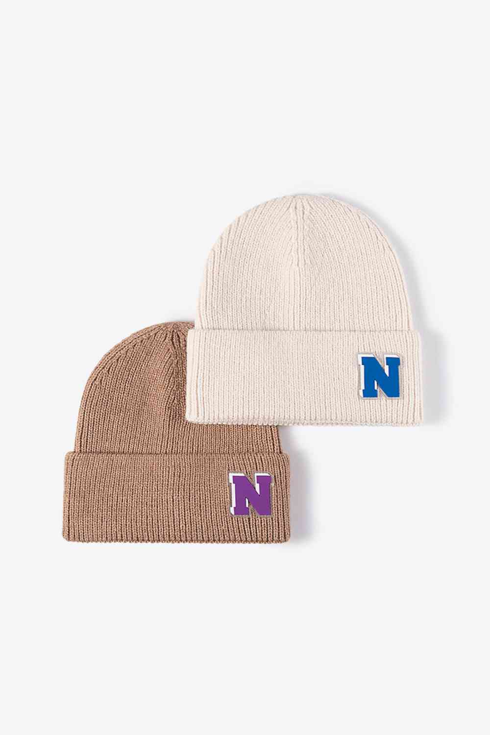 Letter N Patch Cuffed Knit Beanie - TRENDMELO