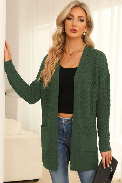 Open Front Dropped Shoulder Cardigan with Pockets - TRENDMELO