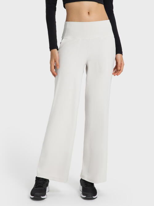 Wide Waistband Active Pants with Pockets - TRENDMELO