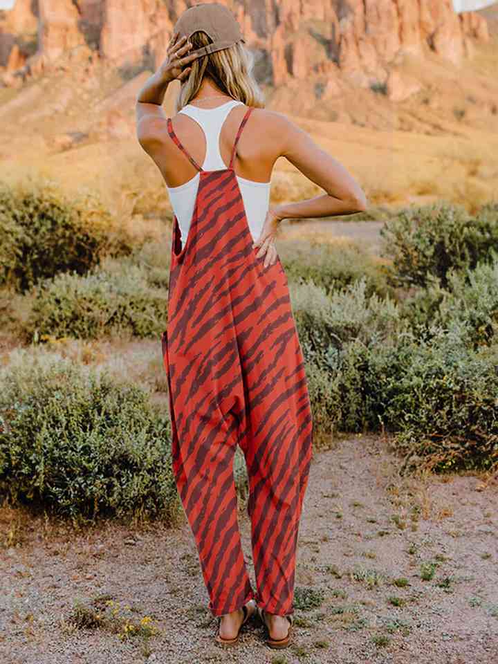 Full Size Printed V-Neck Sleeveless Jumpsuit - TRENDMELO