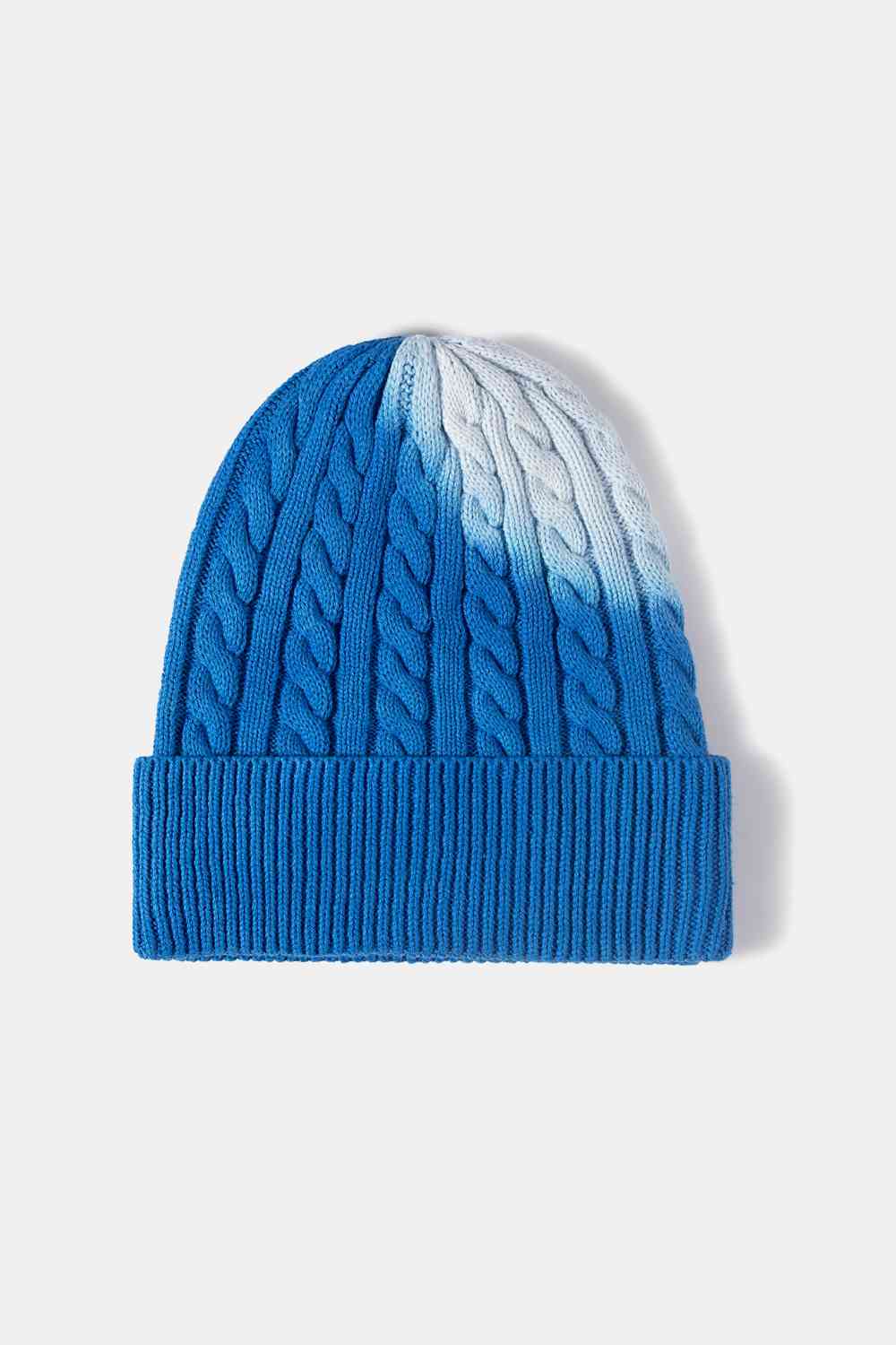 Contrast Tie-Dye Cable-Knit Cuffed Beanie - TRENDMELO