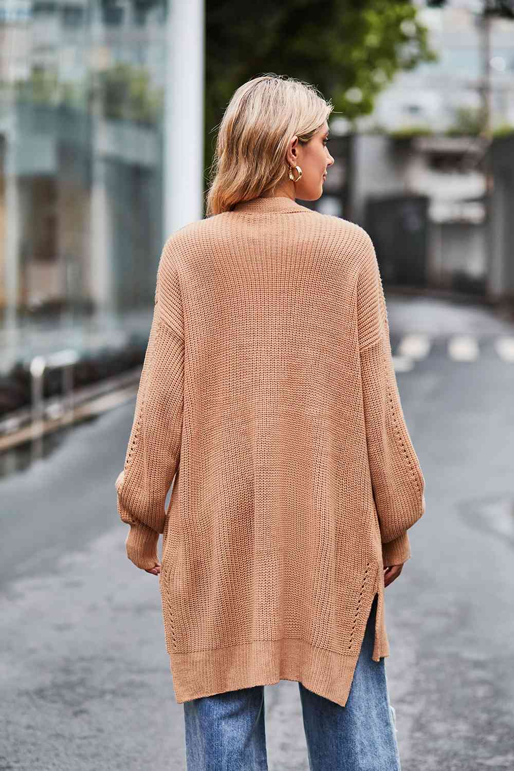 Open Front Dropped Shoulder Longline Cardigan - TRENDMELO