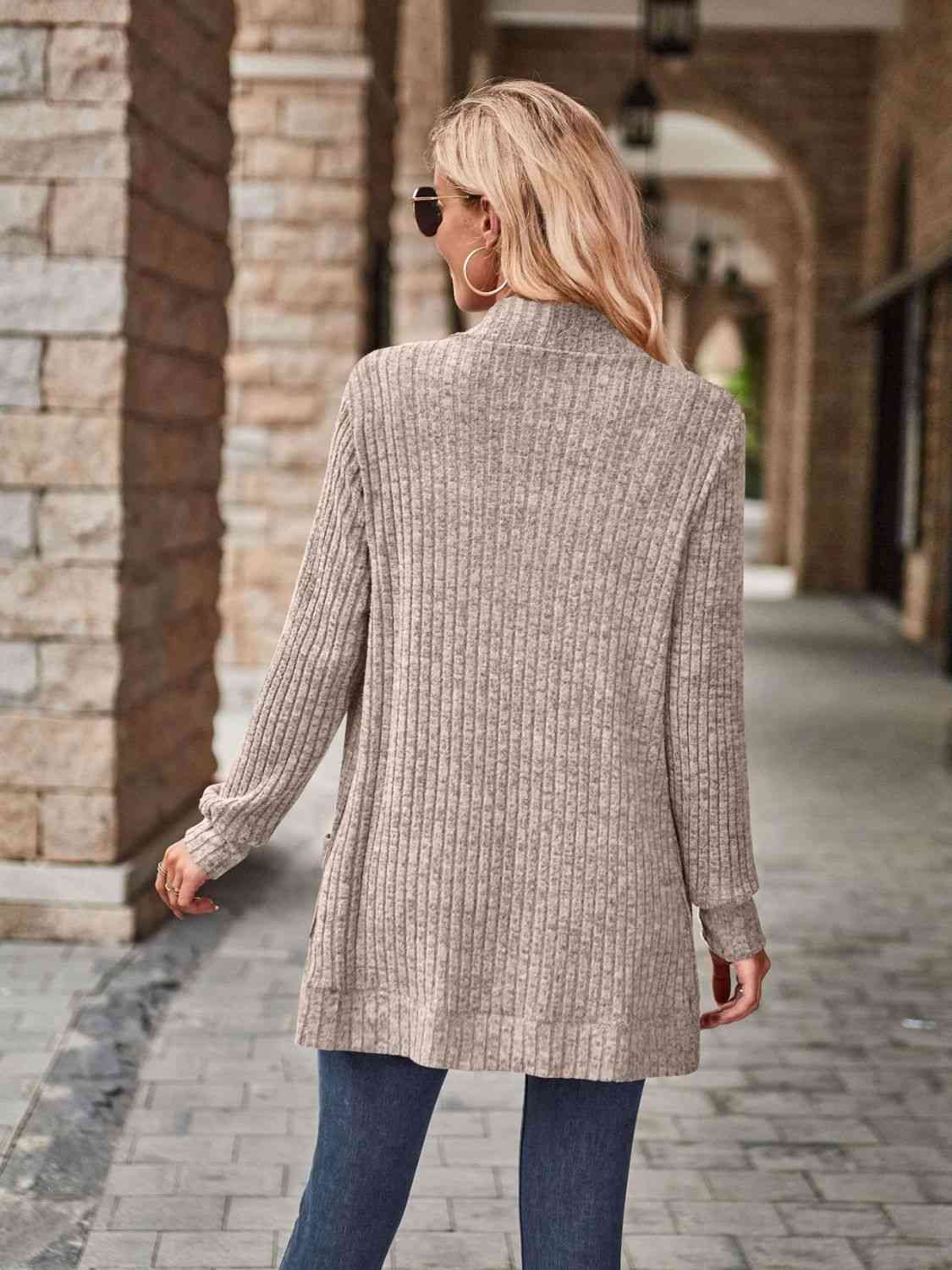 Open Front Cardigan with Pockets - TRENDMELO