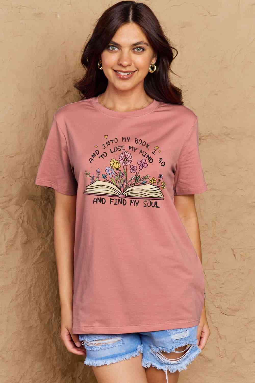 Simply Love Full Size Book & Flower Graphic Cotton Tee - TRENDMELO