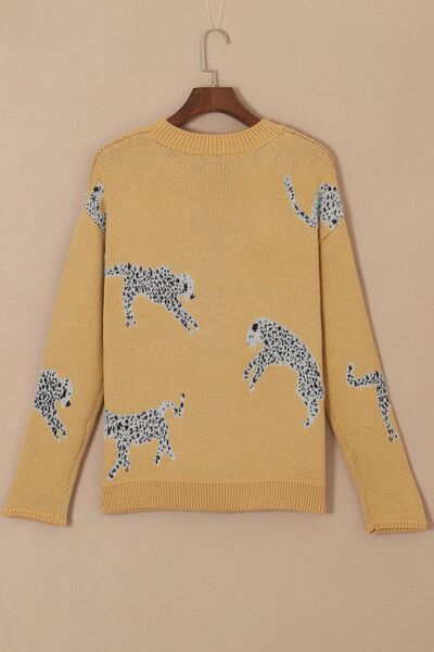 Animal Element Round Neck Dropped Shoulder Sweater - TRENDMELO