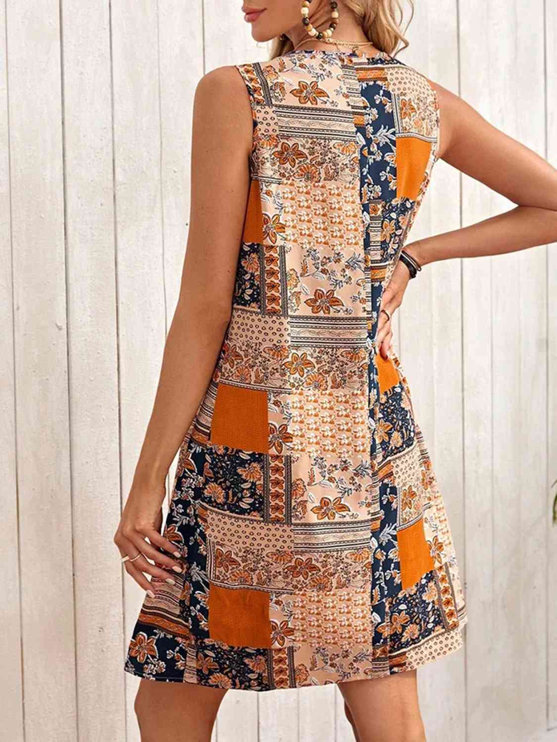 Printed Sleeveless Mini Dress - TRENDMELO