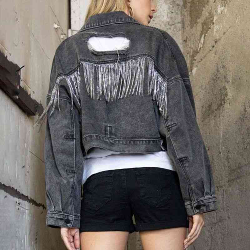 Cropped Collared Neck Dropped Shoulder Denim Jacket - TRENDMELO