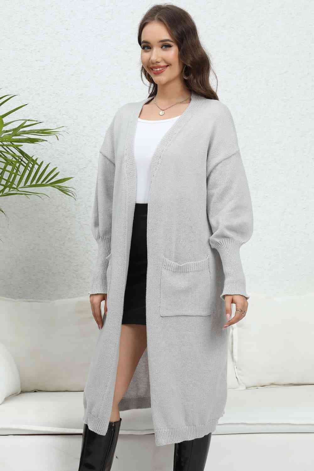 Open Front Dropped Shoulder Cardigan - TRENDMELO