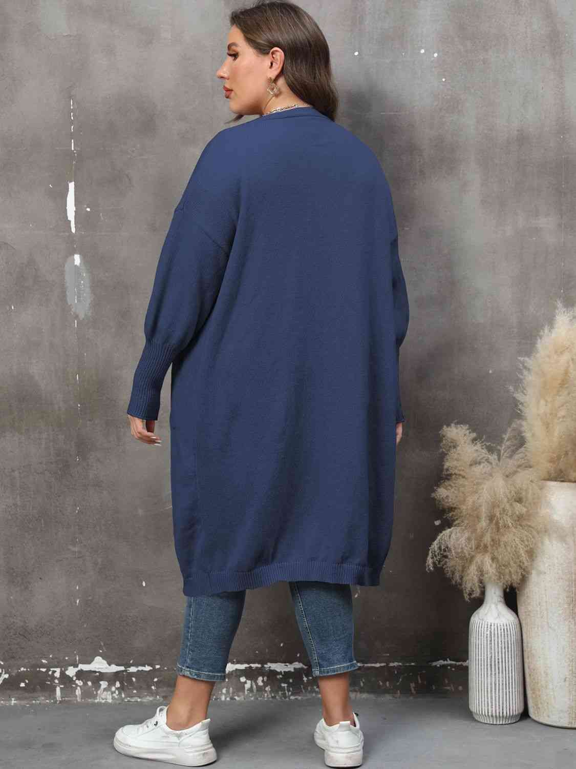 Plus Size Long Sleeve Pocketed Cardigan - TRENDMELO