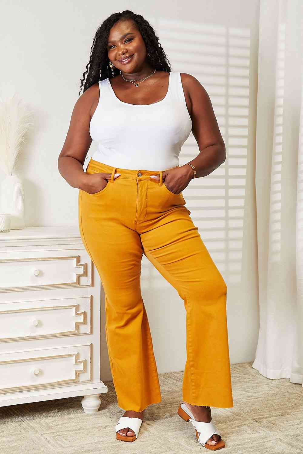 Judy Blue Full Size High Waist Tummy Control Garment Dyed Flare Jeans - TRENDMELO