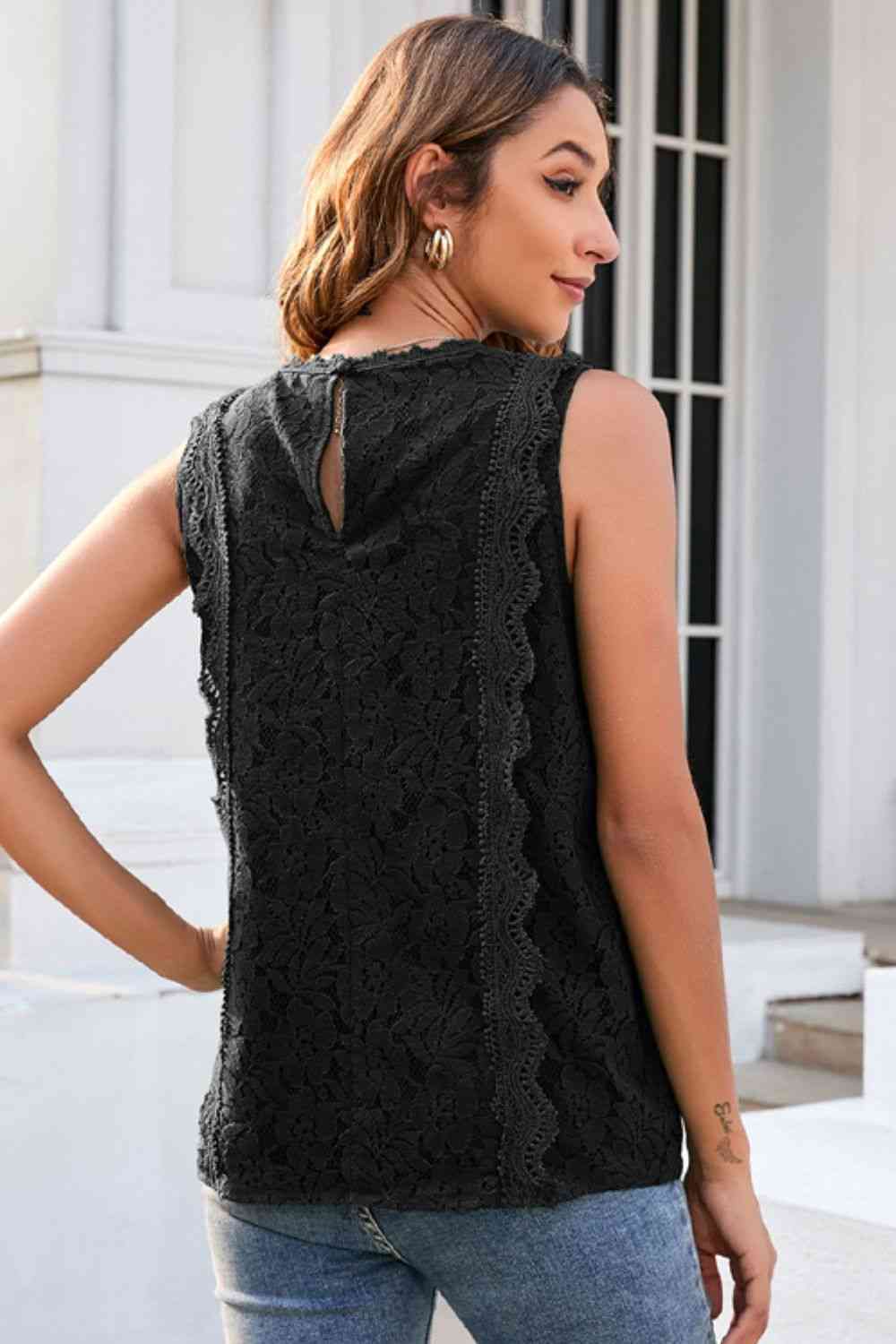 Lace V-Neck Tank - TRENDMELO