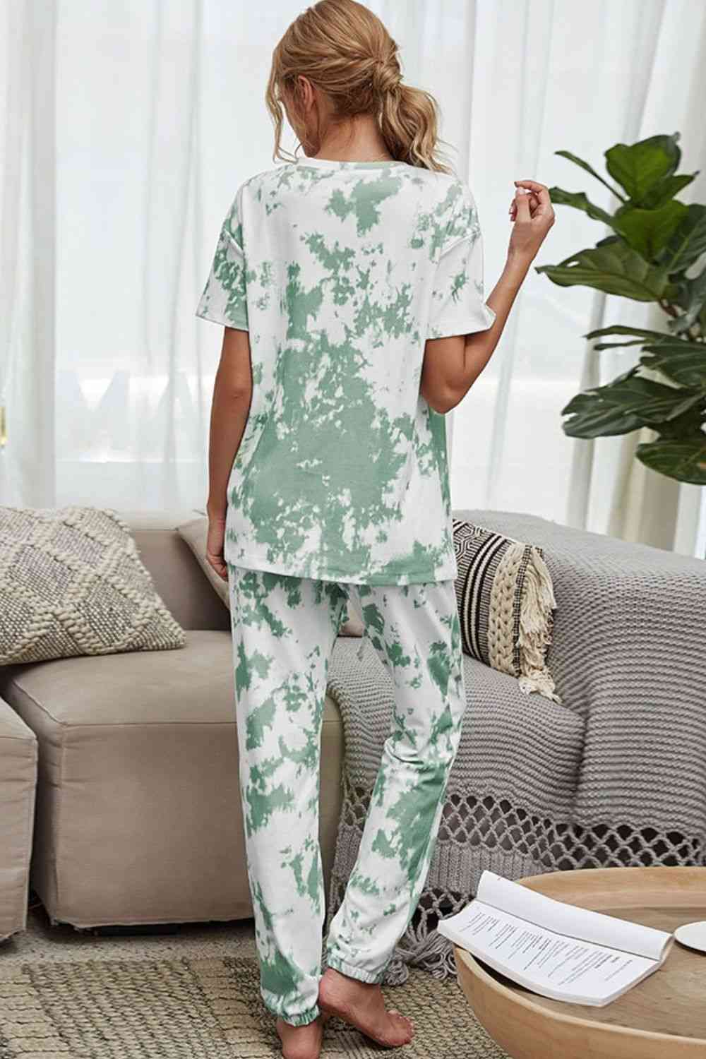 Tie-Dye Tee and Drawstring Waist Joggers Lounge Set - TRENDMELO