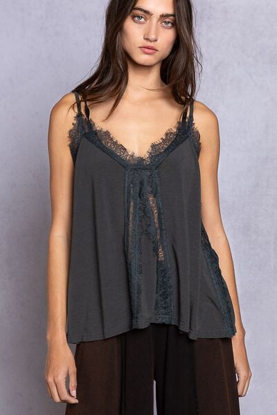 POL Lace Detail V-Neck Cami - TRENDMELO