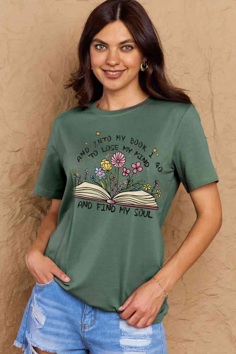 Simply Love Full Size Book & Flower Graphic Cotton Tee - TRENDMELO