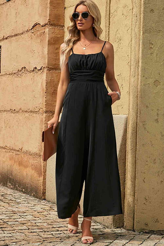 Spaghetti Strap Tied Seam Detail Jumpsuit - TRENDMELO