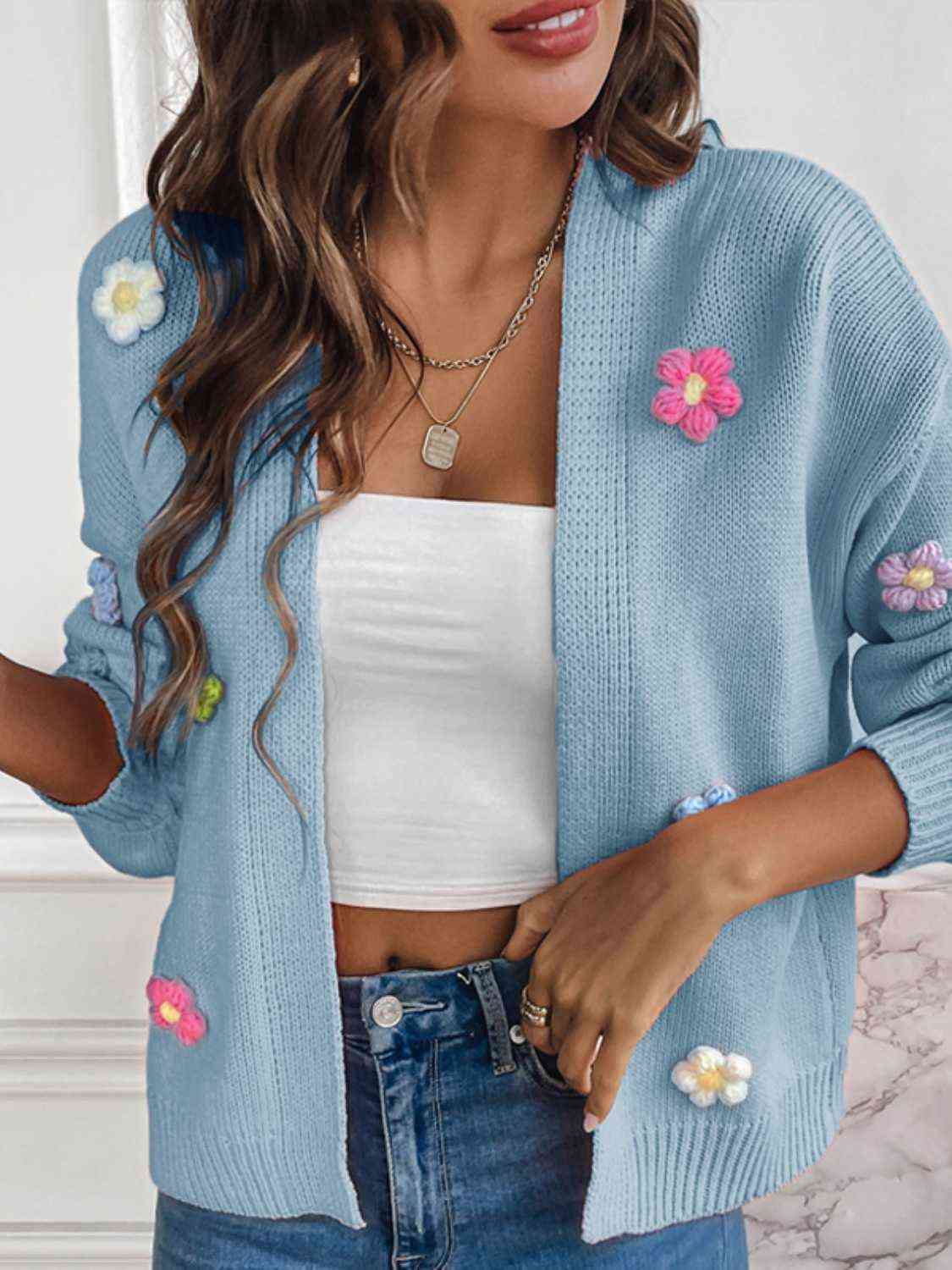 Floral Long Sleeve Open Front Cardigan - TRENDMELO