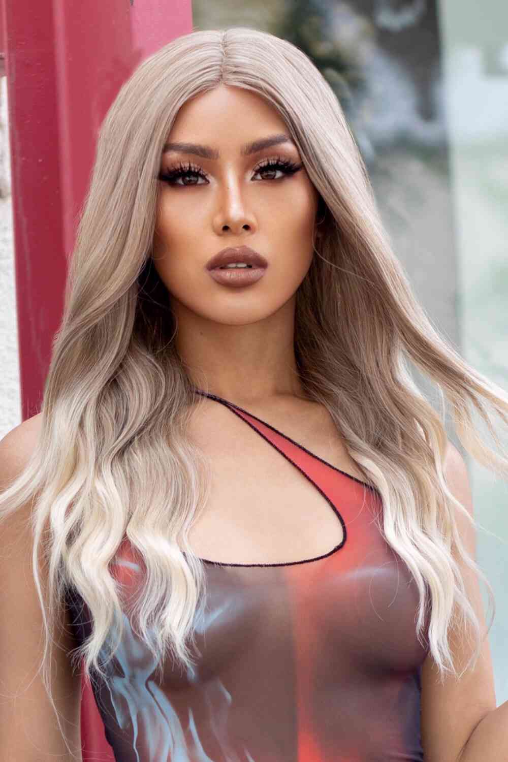 13*2" Lace Front Wigs Synthetic Long Wave 24" 150% Density in Medium Blonde Highlights - TRENDMELO