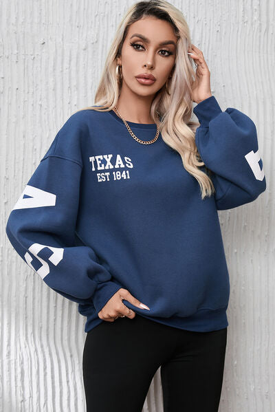 Letter Graphic Round Neck Dropped Shoulder Sweatshirt - TRENDMELO