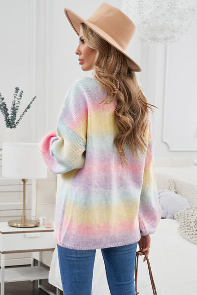 Contrast Balloon Sleeve Dropped Shoulder Cardigan - TRENDMELO