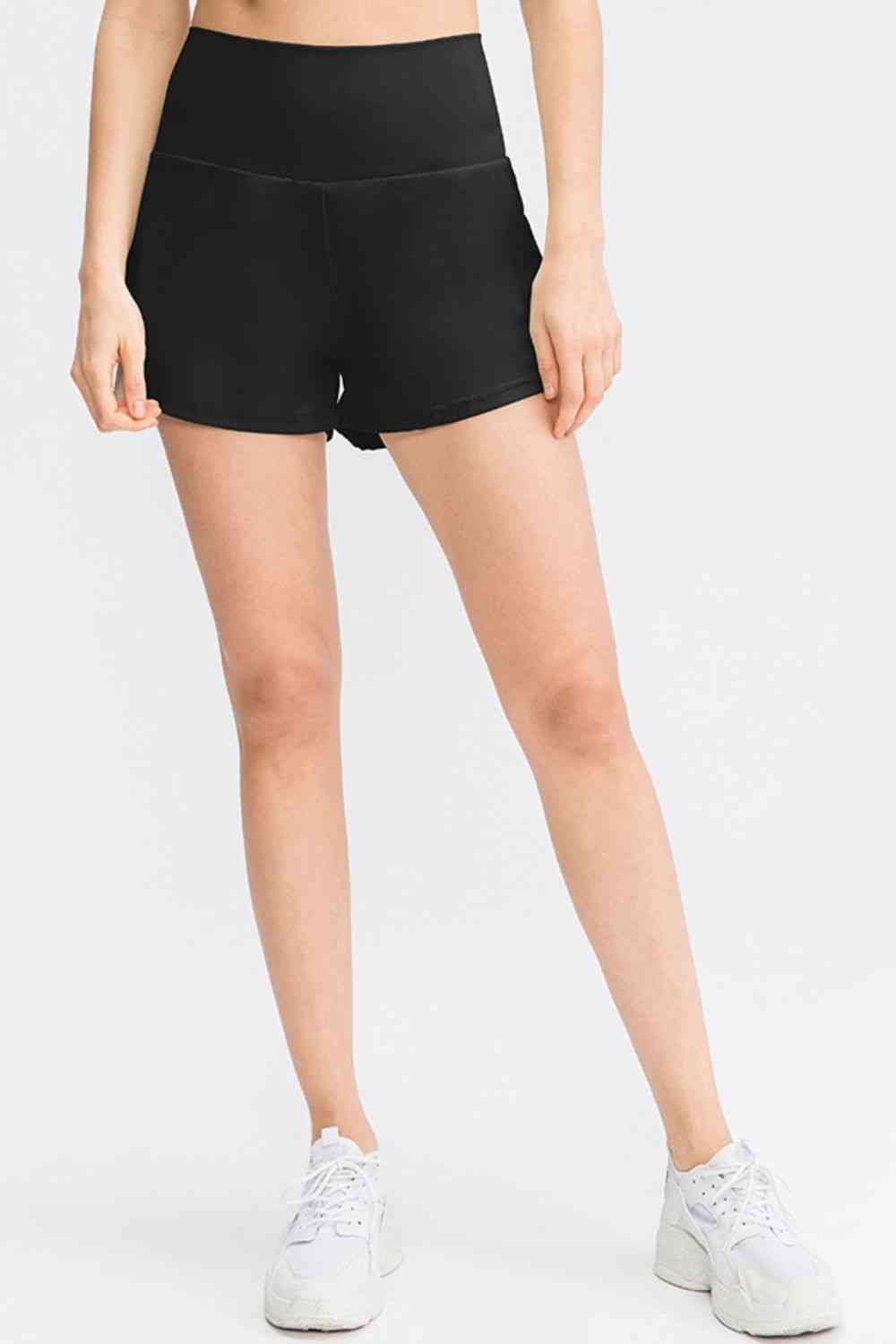 Wide Waistband Sports Shorts with Pockets - TRENDMELO