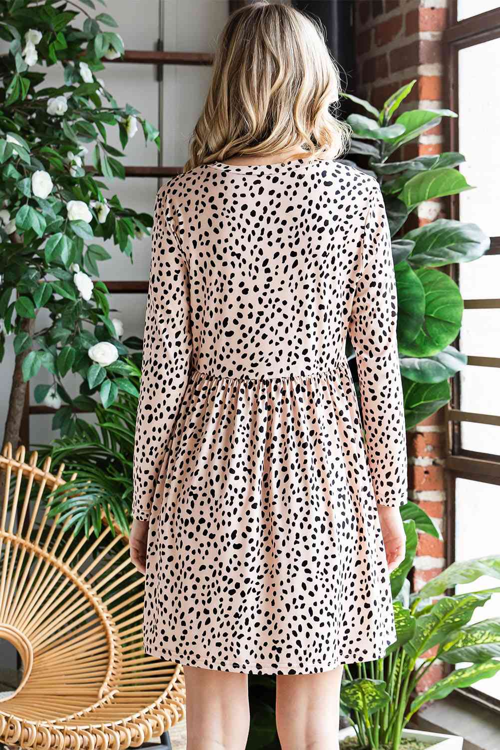 Printed Round Neck Long Sleeve Dress - TRENDMELO