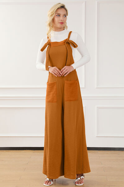 Pocketed Square Neck Wide Strap Jumpsuit - TRENDMELO