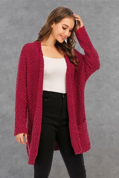 Pocketed Open Front Long Sleeve Cardigan - TRENDMELO