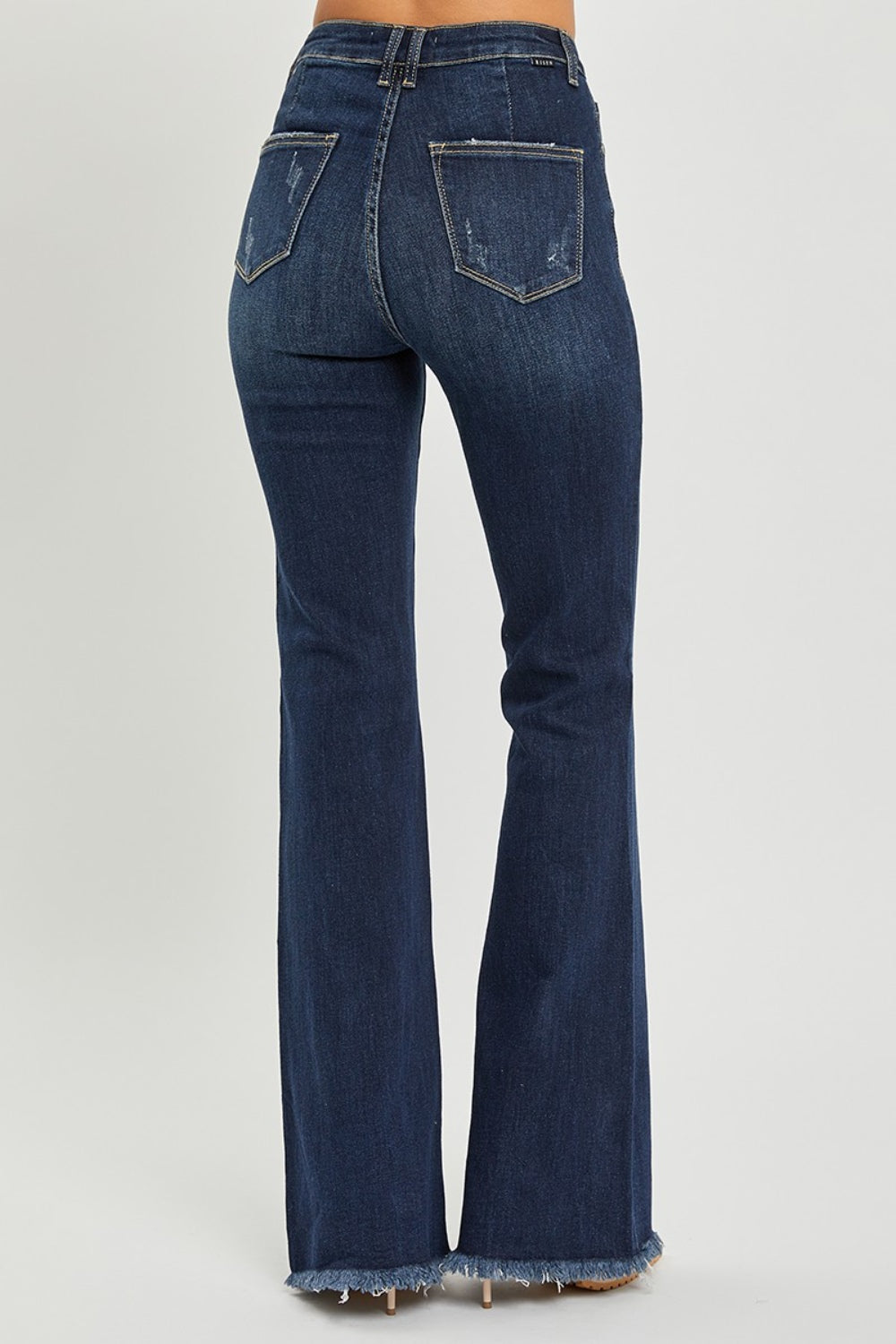 RISEN High Waist Raw Hem Flare Jeans - TRENDMELO