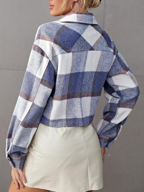 Plaid Collared Neck Button Down Jacket - TRENDMELO