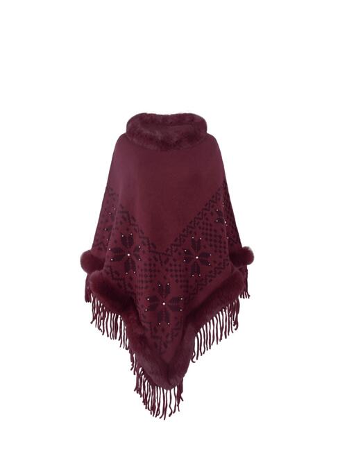 Fringe Geometric Cape Sleeve Poncho - TRENDMELO