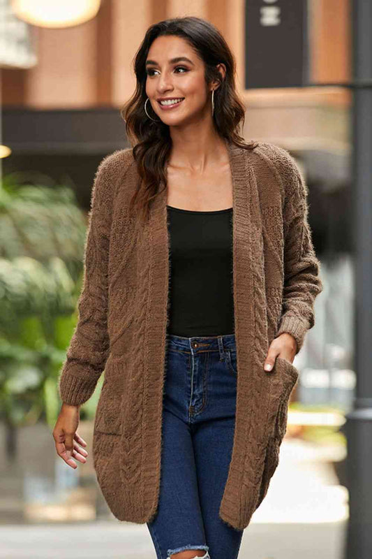 Mixed Knit Open Front Longline Cardigan - TRENDMELO