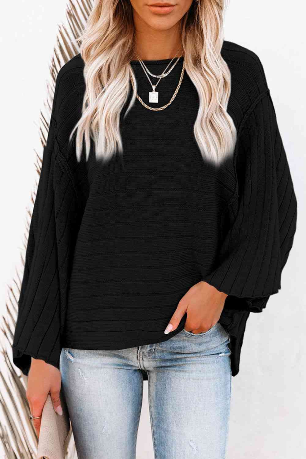 Round Neck Long Sleeve Knit Top - TRENDMELO