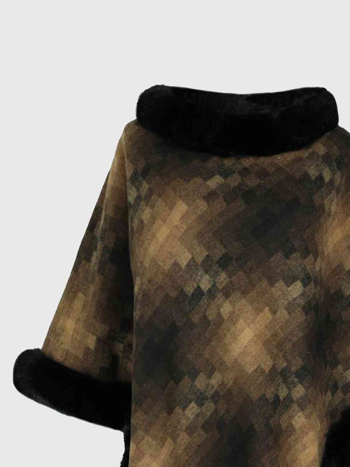 Faux Fur Trim Poncho - TRENDMELO