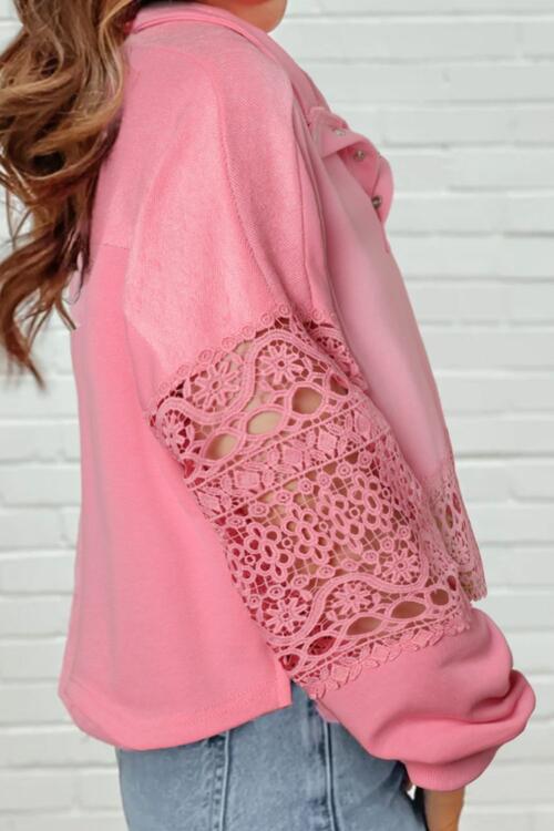 Crochet Snap Button Sweatshirt - TRENDMELO