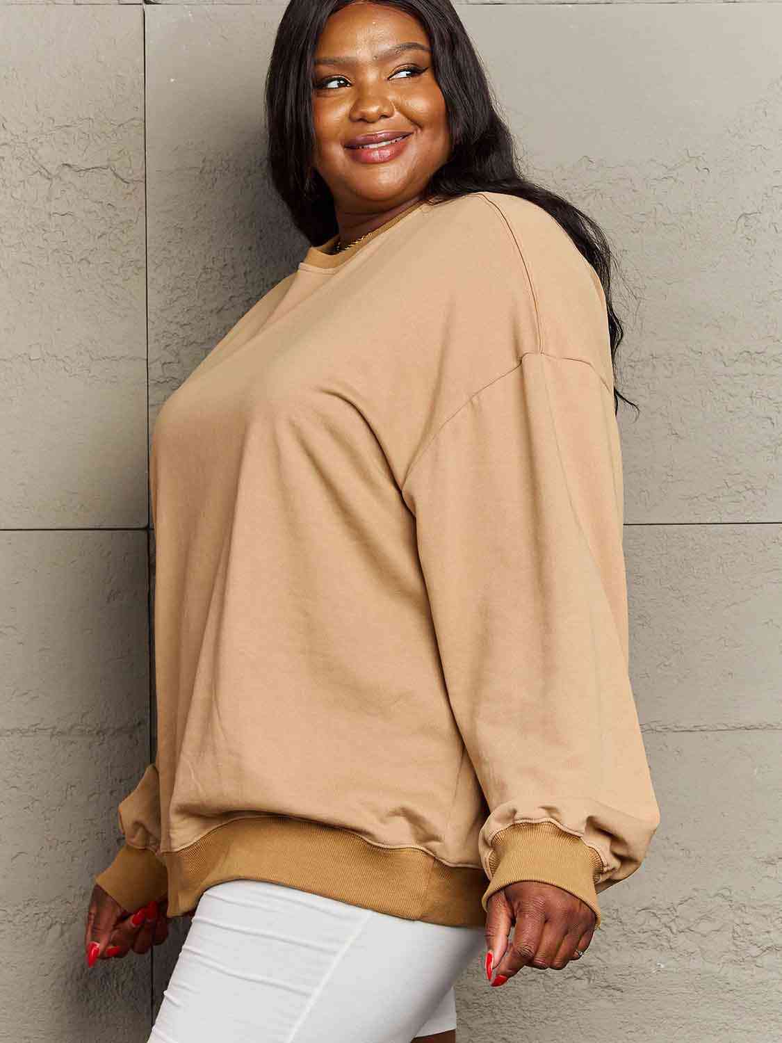 Simply Love Full Size Dropped Shoulder Sweatshirt - TRENDMELO